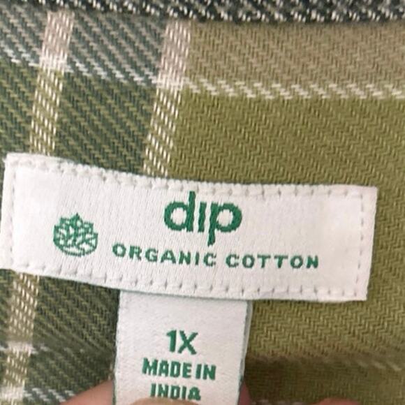 Dip Organic Cotton Green Plaid Lightweight Flannel Button Down Size 1X - Picture 11 of 12